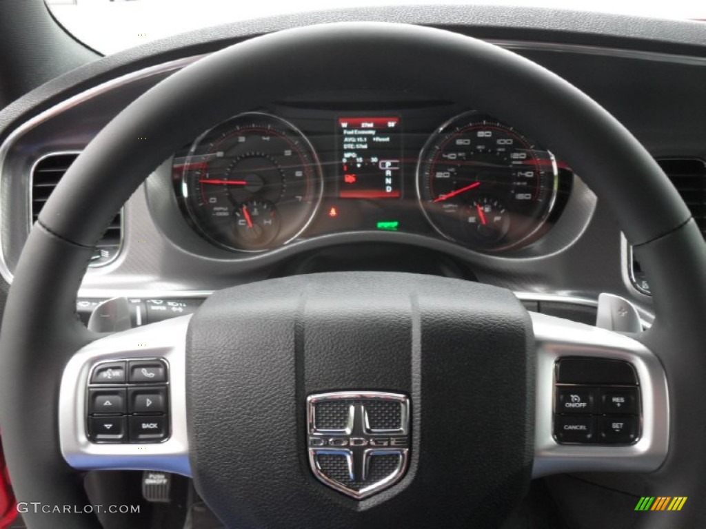 2012 Dodge Charger R/T Road and Track Black Steering Wheel Photo #54343678
