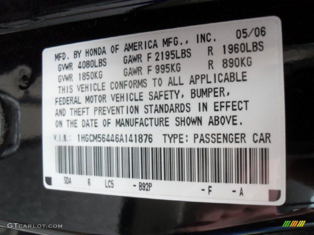 2006 Accord LX Sedan - Nighthawk Black Pearl / Ivory photo #6
