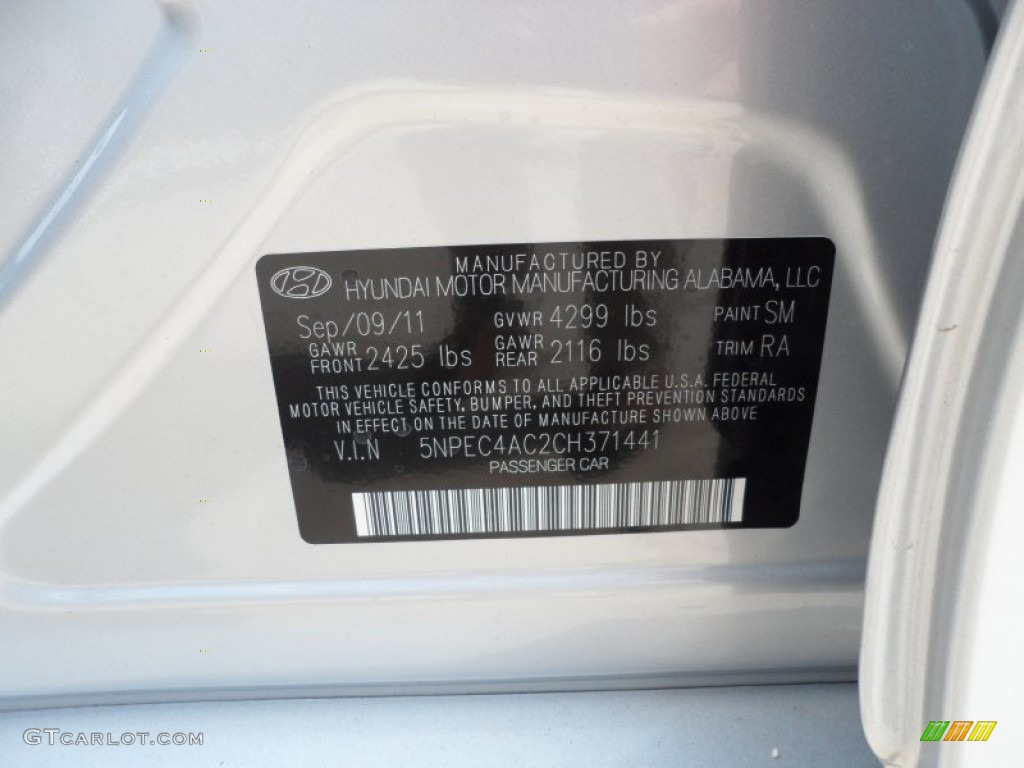 2012 Sonata Color Code SM for Radiant Silver Photo #54373654