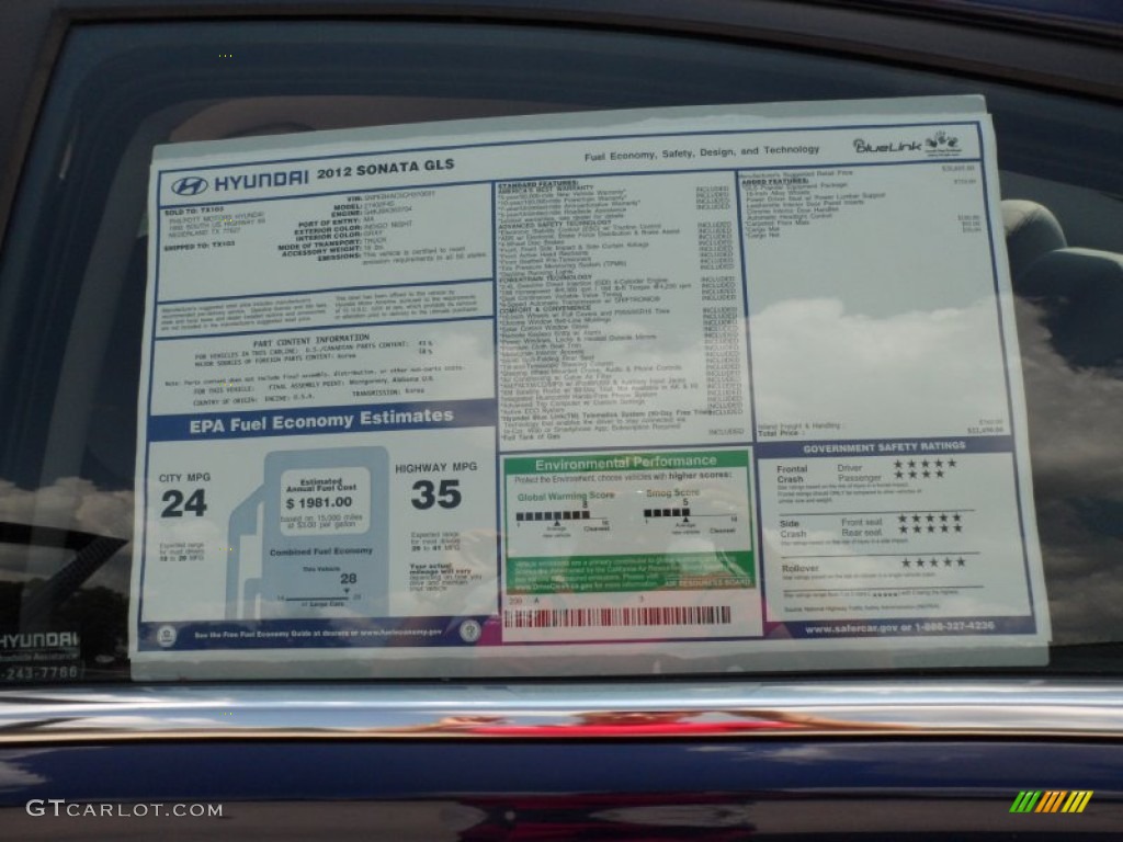 2012 Hyundai Sonata GLS Window Sticker Photo #54373859