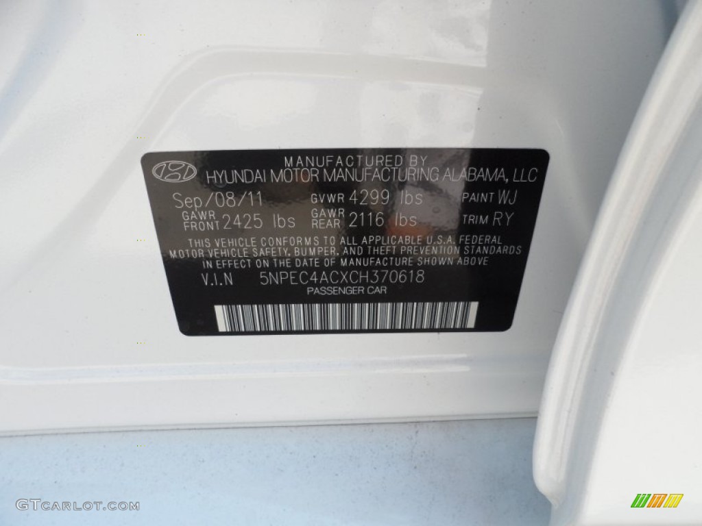 2012 Hyundai Sonata SE Info Tag Photo #54374065