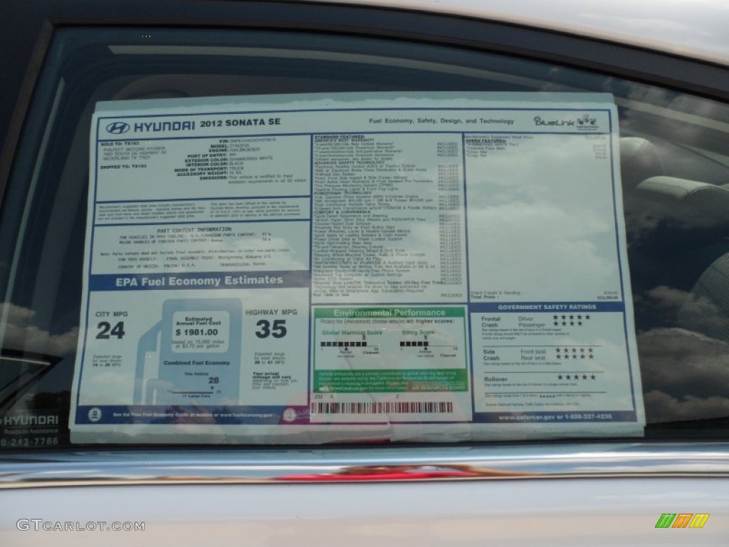 2012 Hyundai Sonata SE Window Sticker Photo #54374074