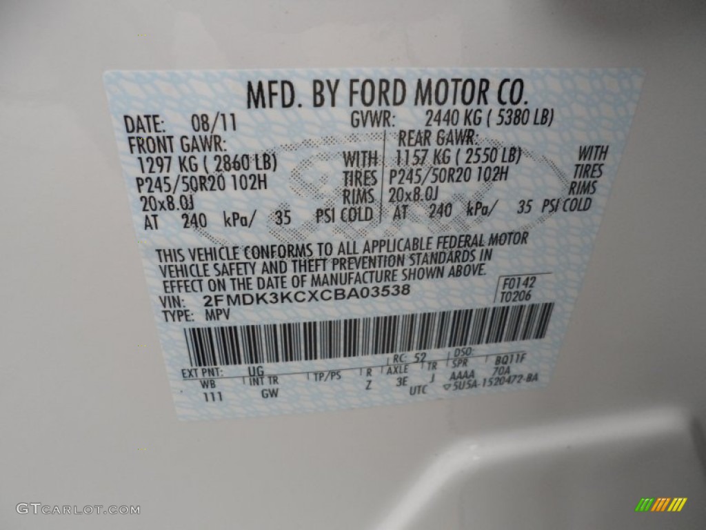2012 Edge Color Code UG for White Platinum Metallic Tri-Coat Photo #54374791