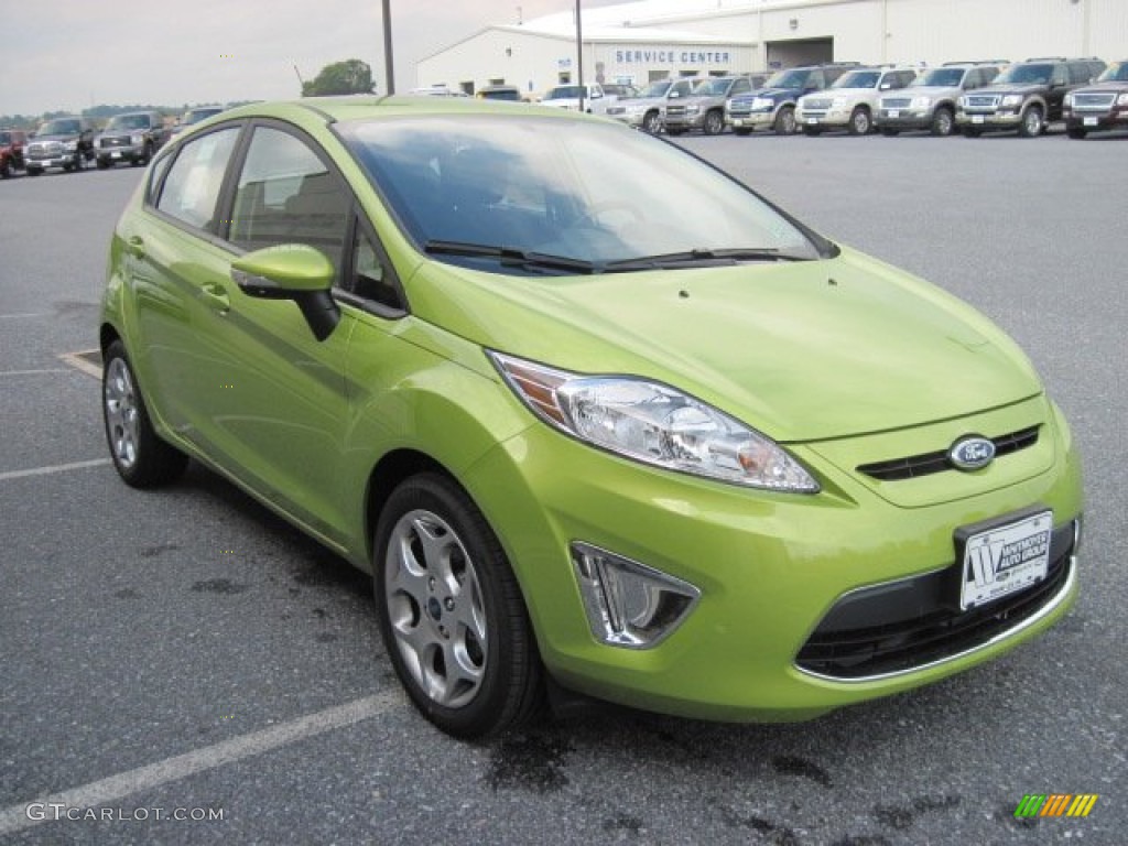 2011 Fiesta SES Hatchback - Lime Squeeze Metallic / Charcoal Black/Blue Cloth photo #3