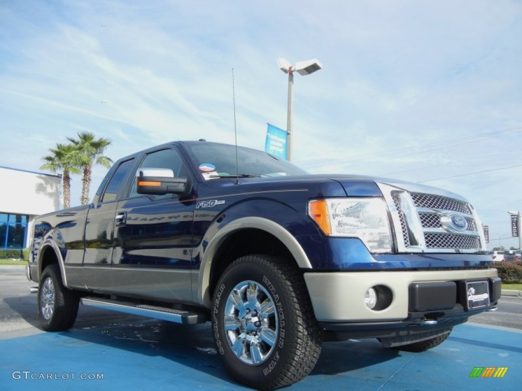 2010 F150 Lariat SuperCab 4x4 - Dark Blue Pearl Metallic / Black photo #7