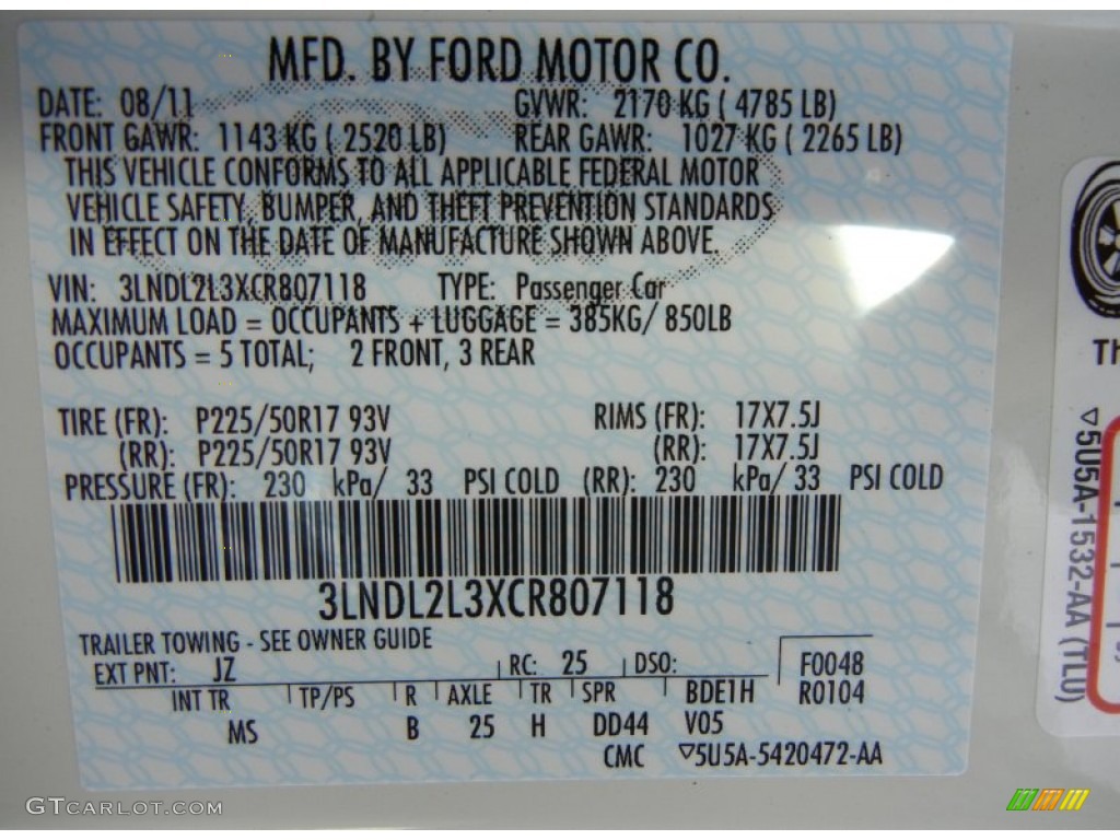 2012 MKZ Color Code JZ for Crystal Champagne Metallic Tri-Coat Photo #54382960