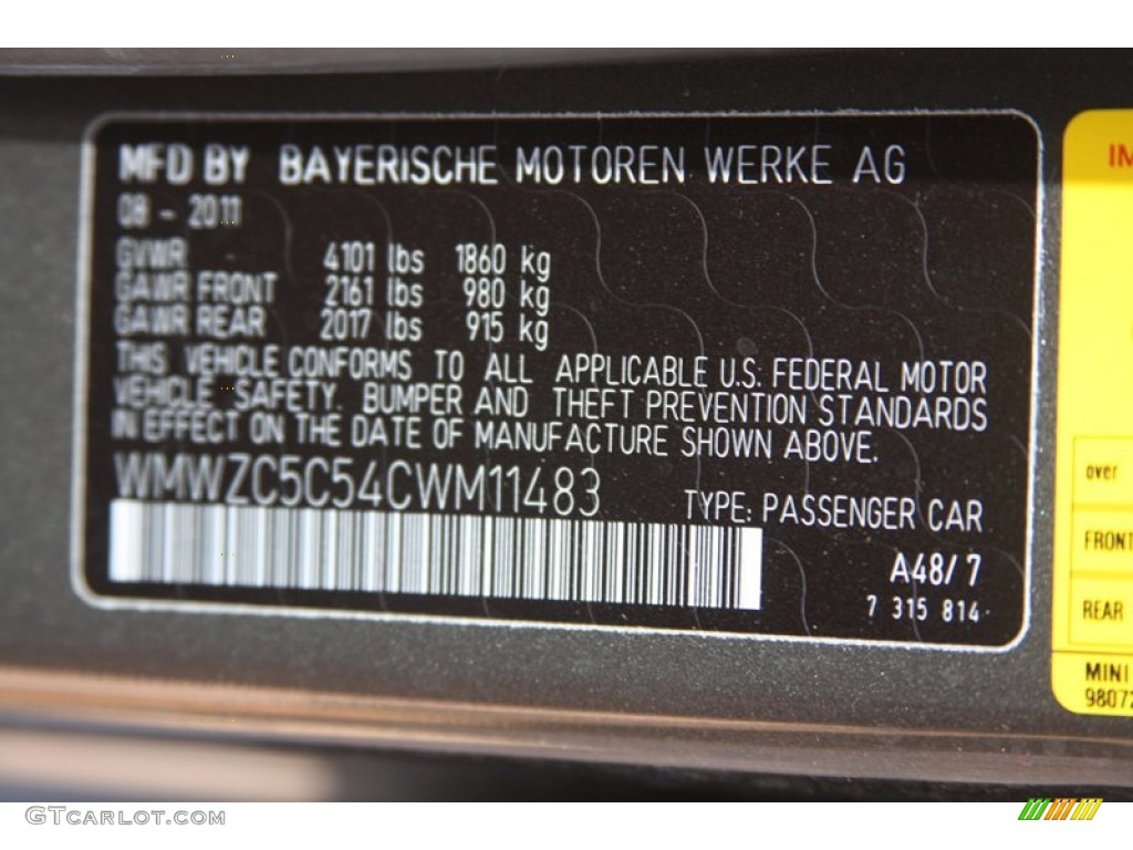 2012 Mini Cooper S Countryman All4 AWD Info Tag Photo #54400552