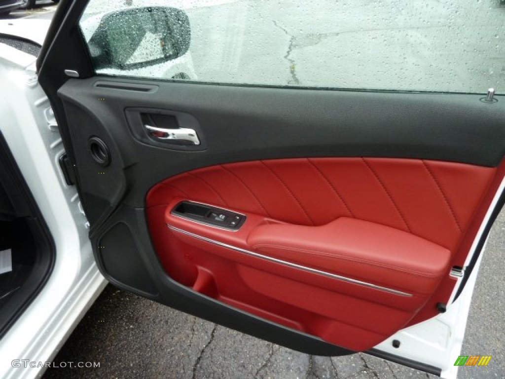 2012 Dodge Charger R/T Plus Black/Red Door Panel Photo #54408598