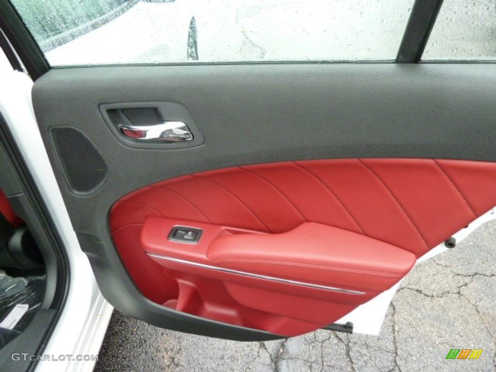 2012 Dodge Charger R/T Plus Black/Red Door Panel Photo #54408617
