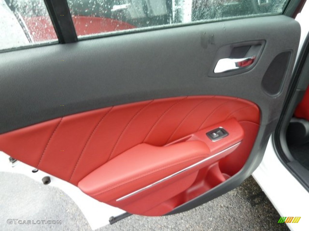 2012 Dodge Charger R/T Plus Black/Red Door Panel Photo #54408652
