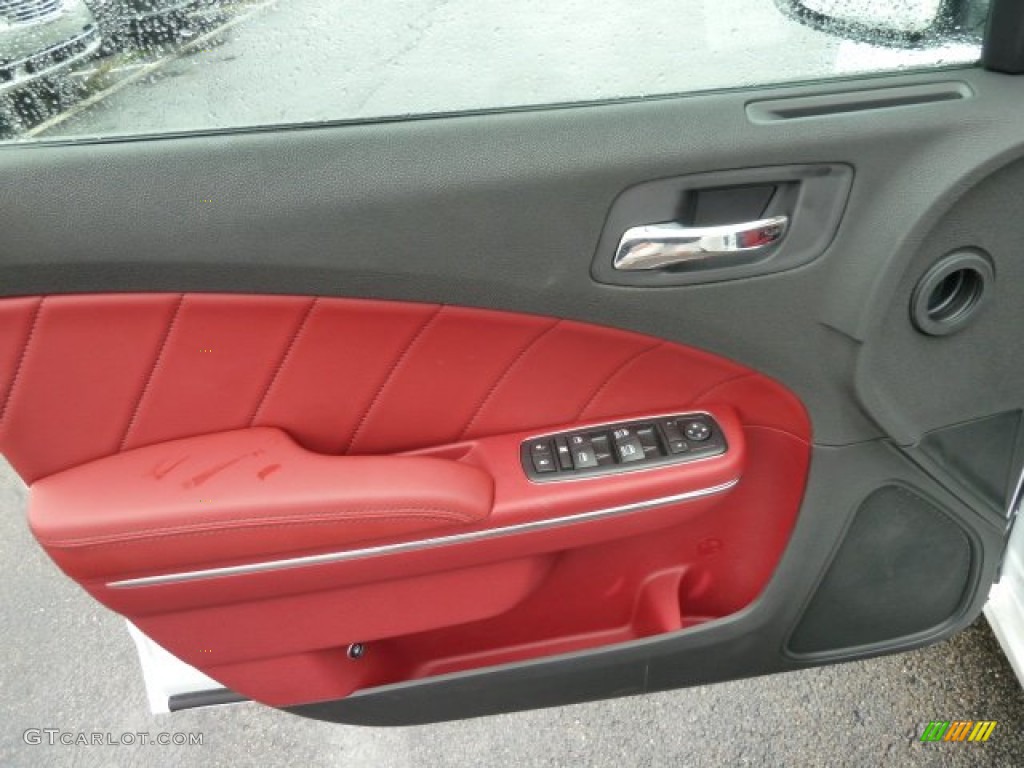 2012 Dodge Charger R/T Plus Black/Red Door Panel Photo #54408661