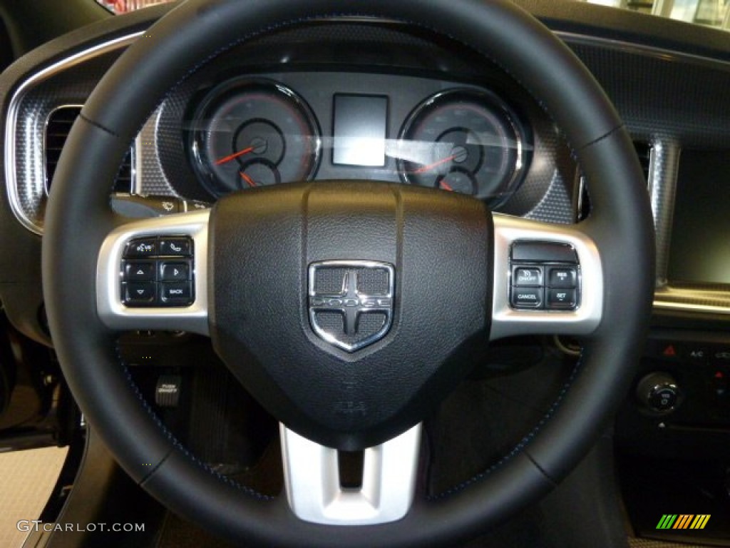 2011 Dodge Charger R/T Mopar '11 Black/Mopar Blue Steering Wheel Photo #54408874