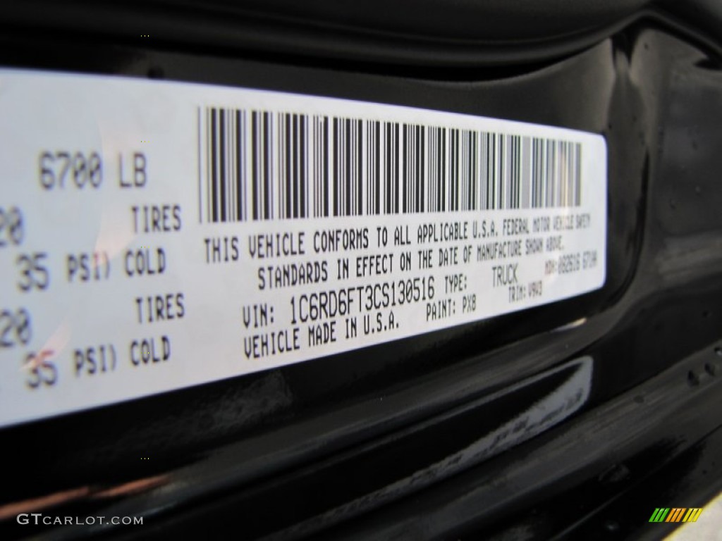 2012 Ram 1500 Color Code PX8 for Black Photo #54409168