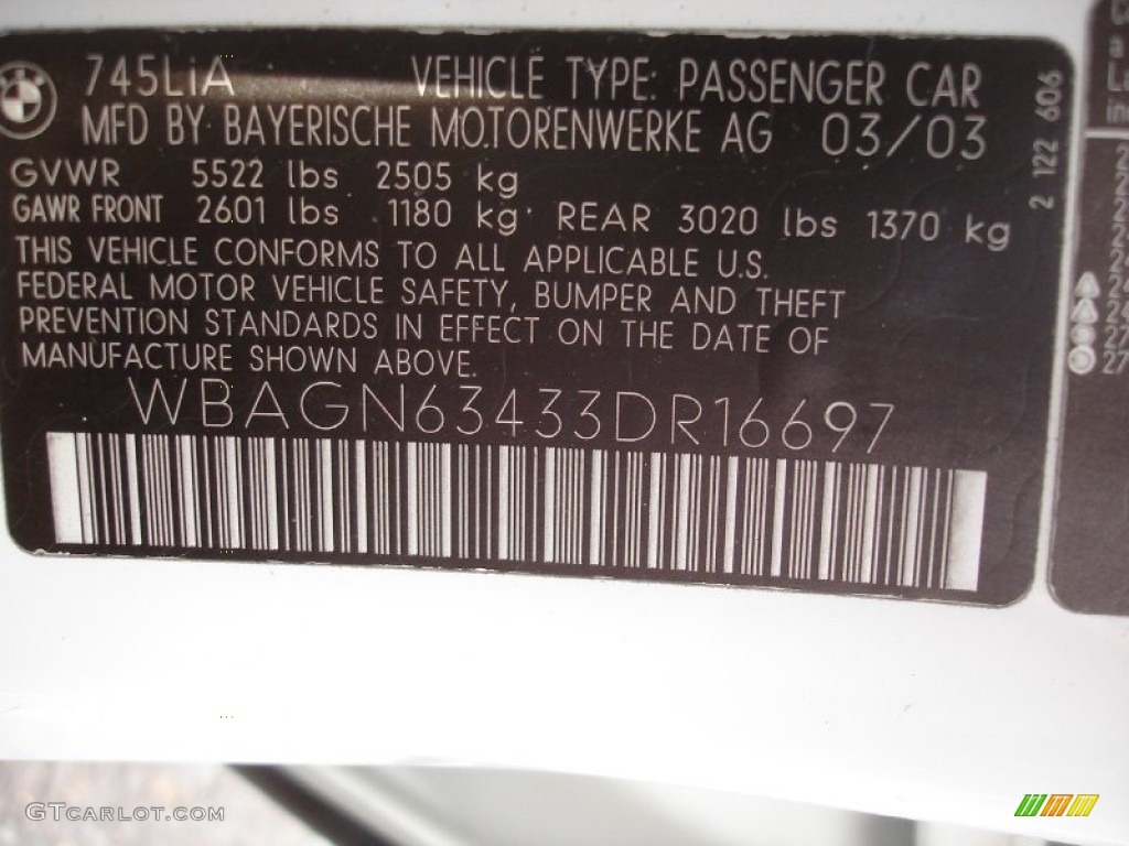 2003 7 Series 745Li Sedan - Alpine White / Dark Beige/Beige III photo #15