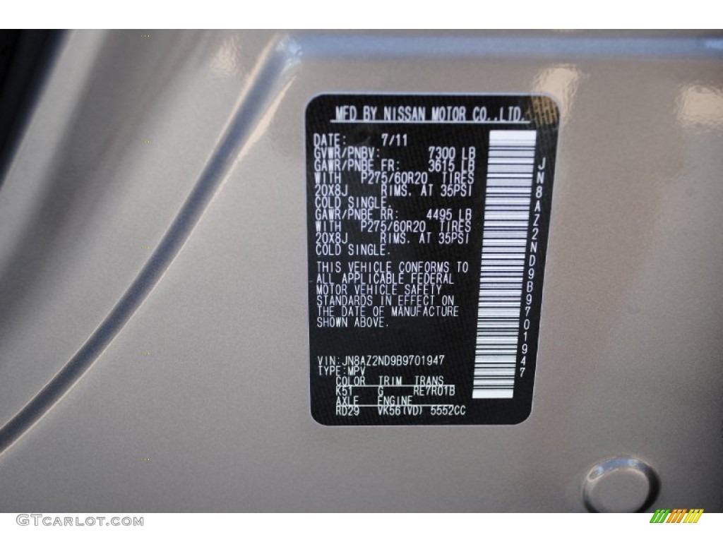 2011 QX Color Code K51 for Platinum Graphite Photo #54414945