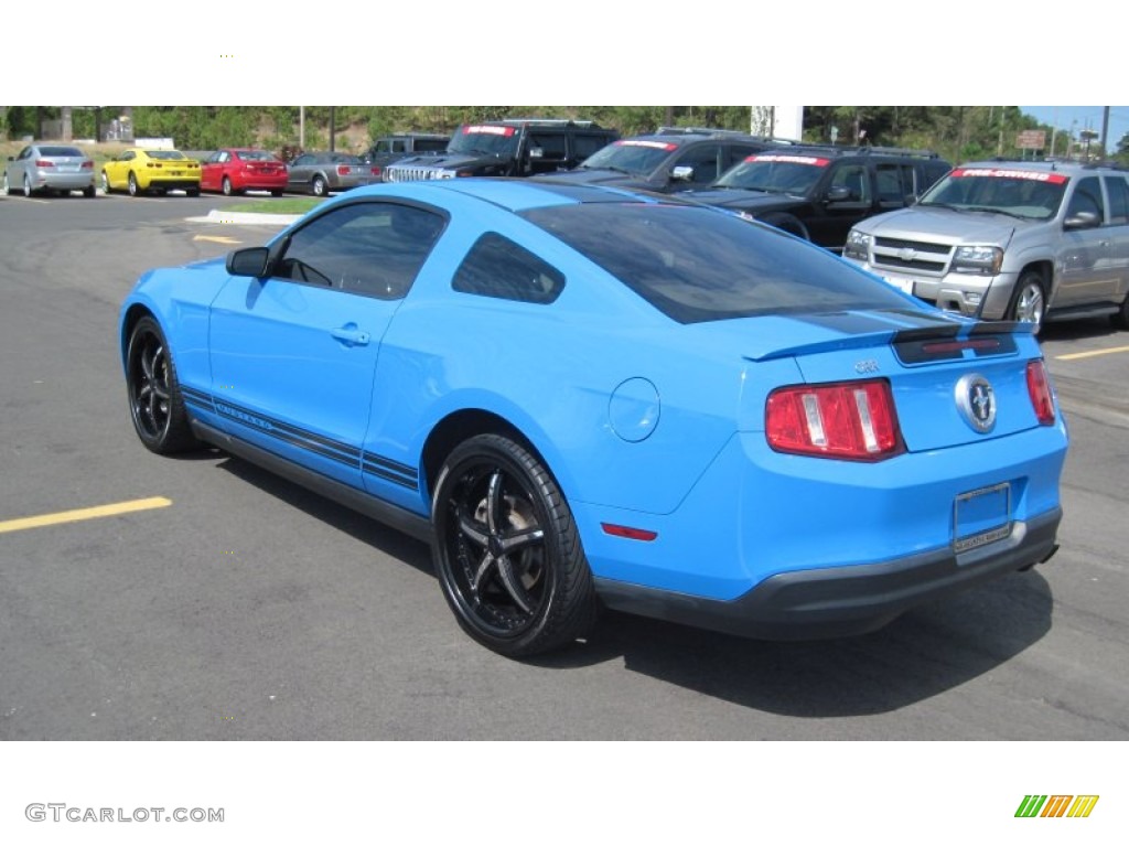 2010 Mustang V6 Premium Coupe - Grabber Blue / Stone photo #3