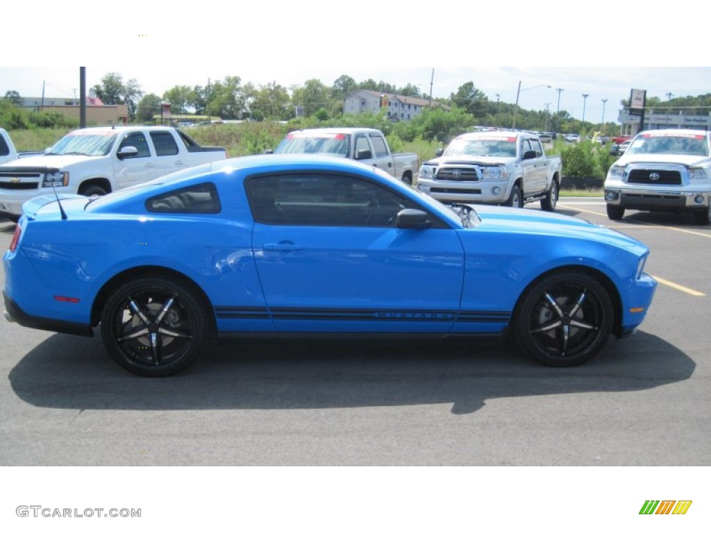 2010 Mustang V6 Premium Coupe - Grabber Blue / Stone photo #6