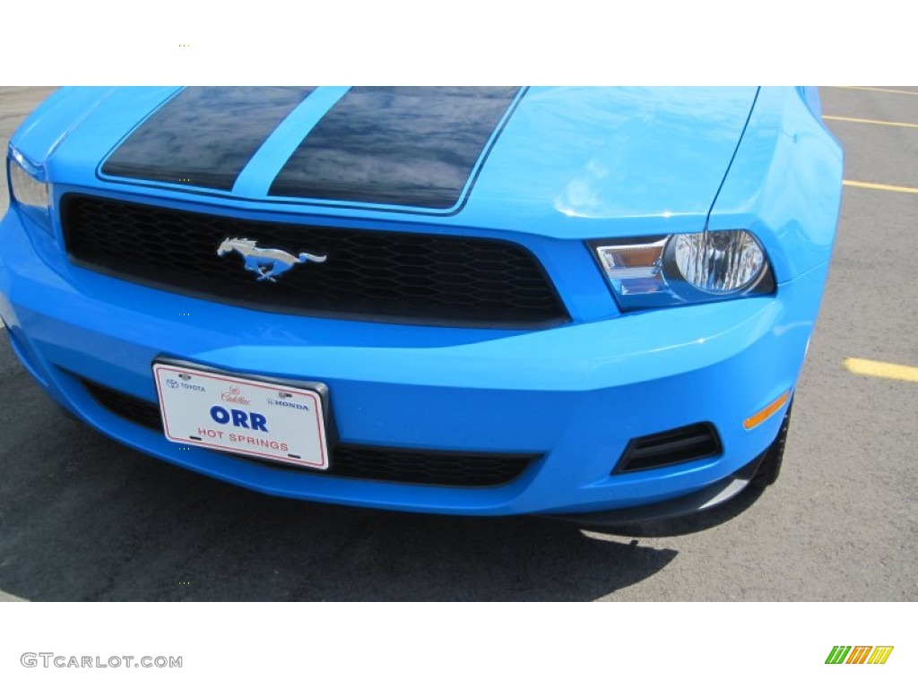 2010 Mustang V6 Premium Coupe - Grabber Blue / Stone photo #9
