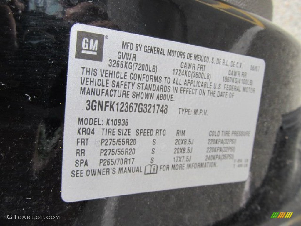 2007 Chevrolet Avalanche LTZ 4WD Info Tag Photo #54416146