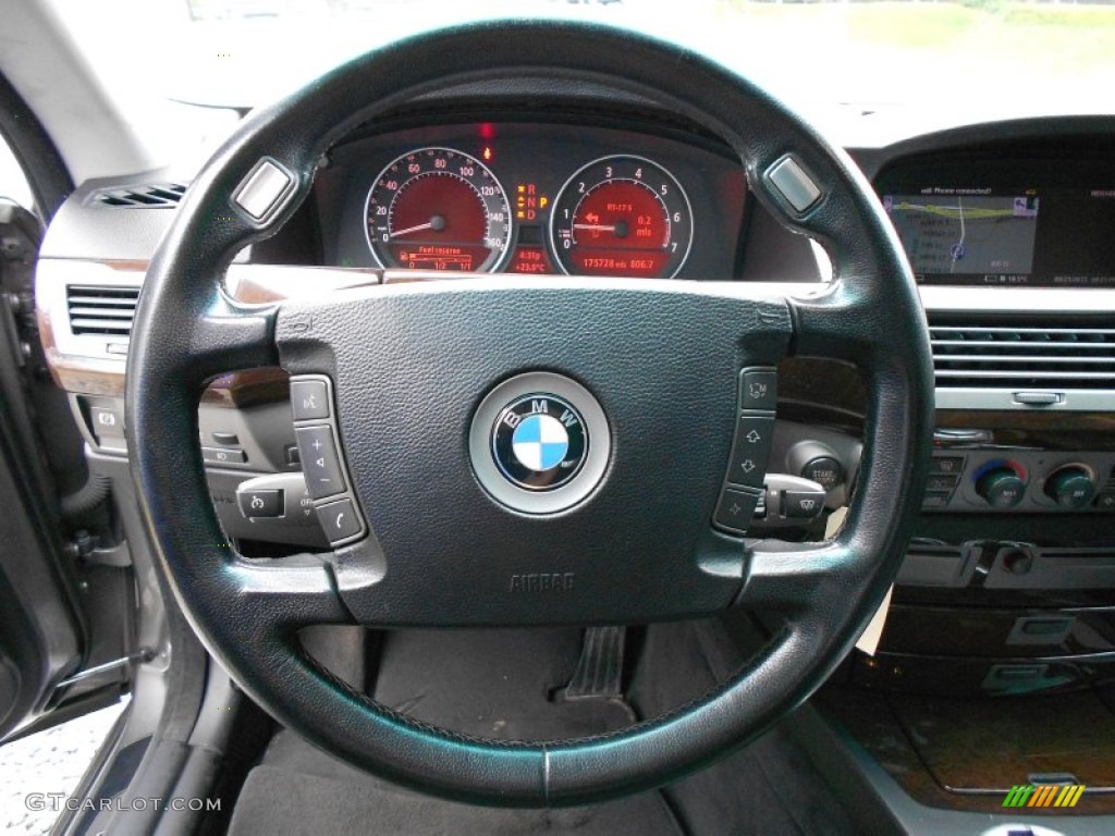 2004 BMW 7 Series 745i Sedan Black/Black Steering Wheel Photo #54423204