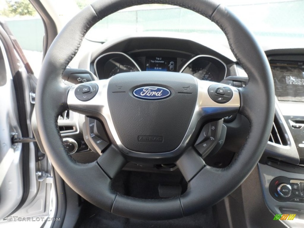 2012 Ford Focus Titanium Sedan Charcoal Black Steering Wheel Photo #54423345