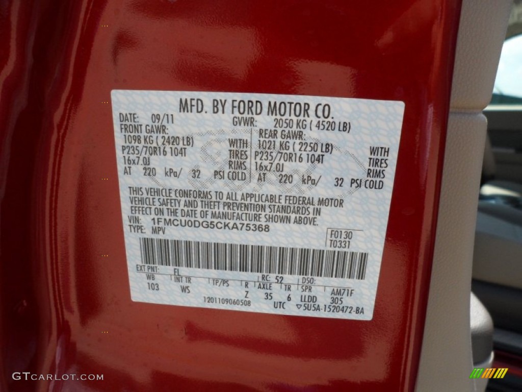 2012 Escape Color Code FL for Toreador Red Metallic Photo #54424047