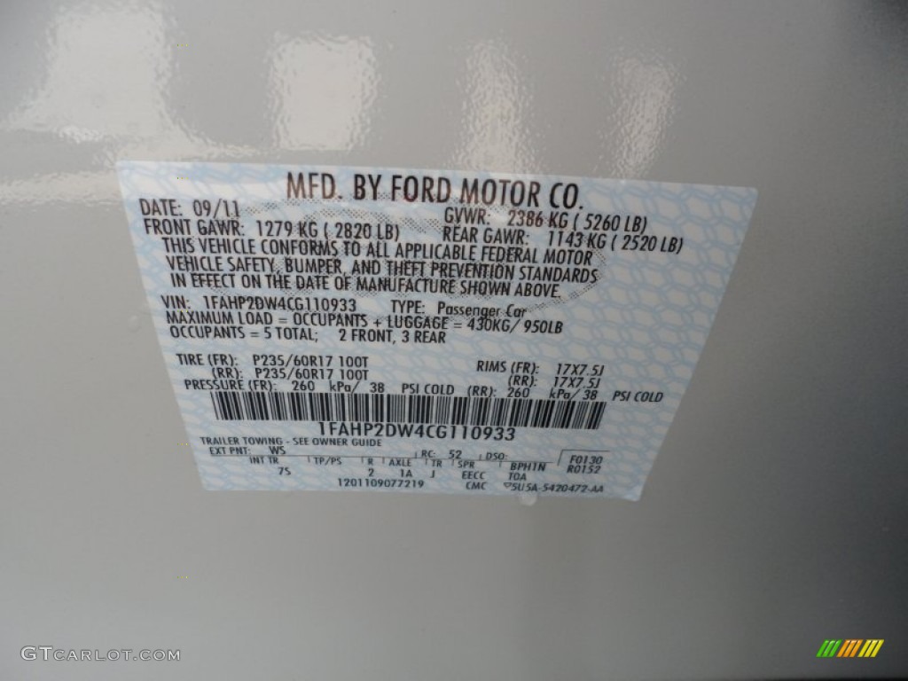2012 Taurus Color Code WS for White Suede Photo #54425061