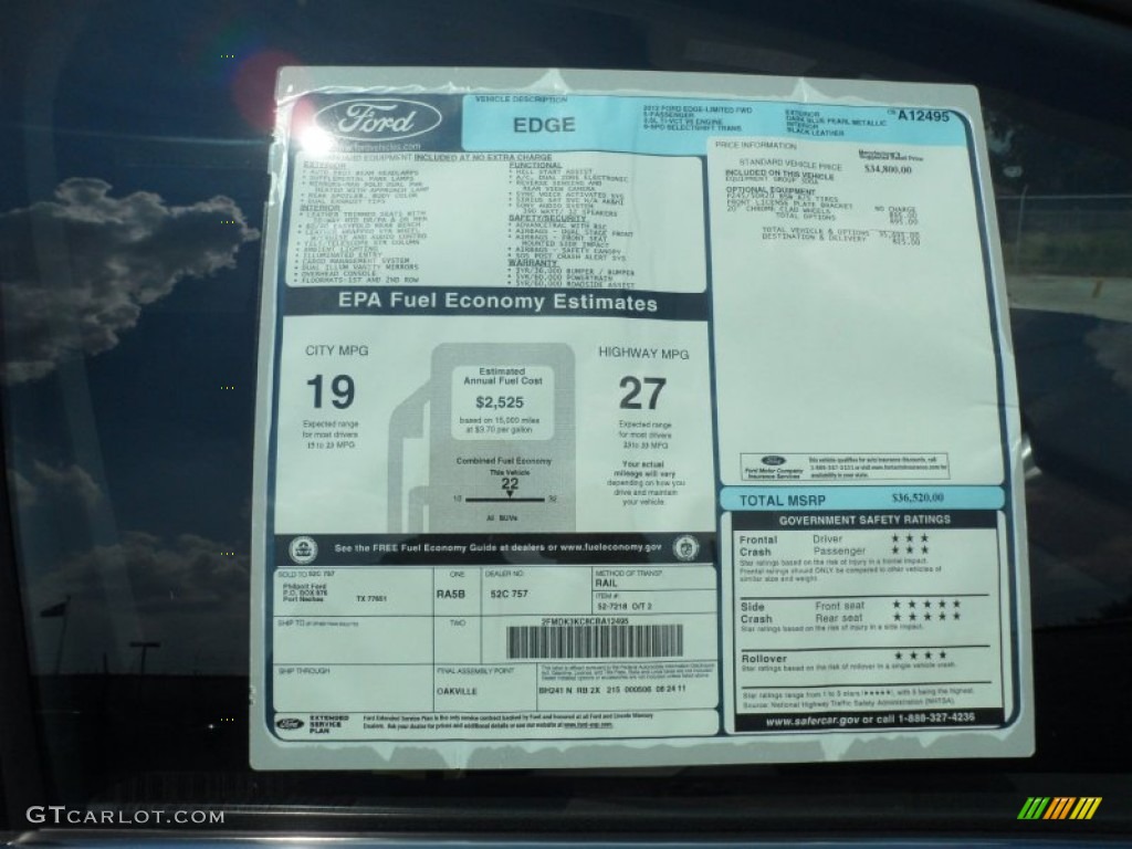 2012 Ford Edge Limited Window Sticker Photo #54425409