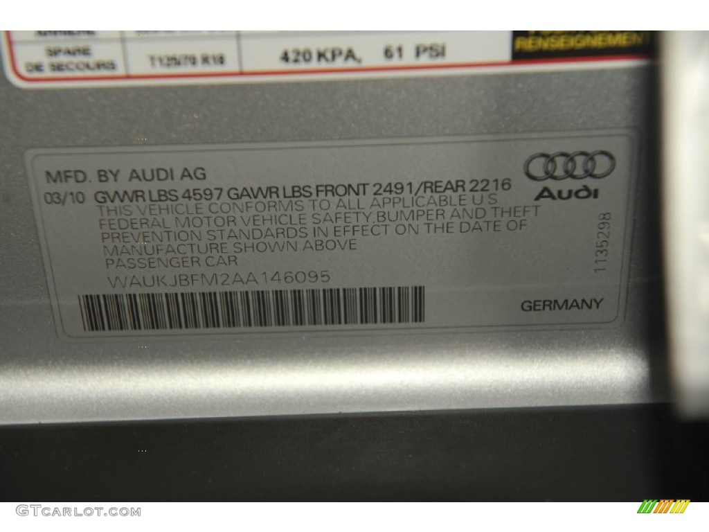 2010 Audi A3 2.0 TDI Info Tag Photos