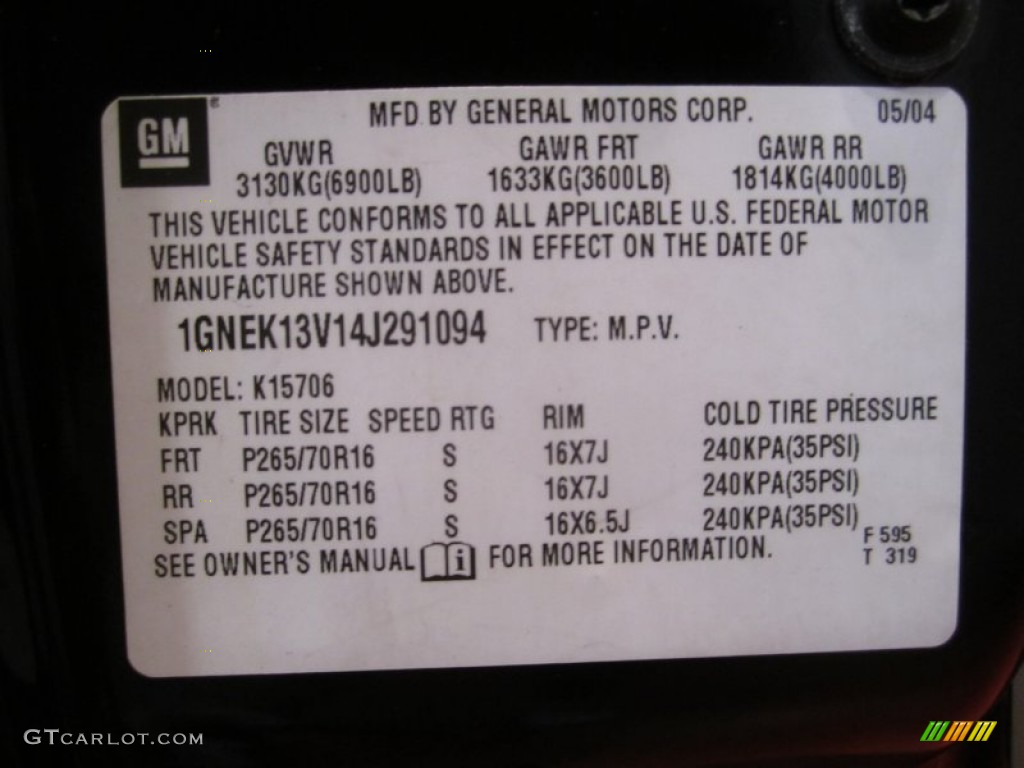 2004 Chevrolet Tahoe LS 4x4 Info Tag Photo #54435675