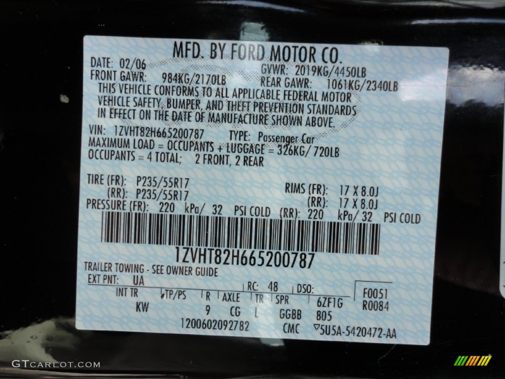 2006 Mustang Color Code UA for Black Photo #54437721