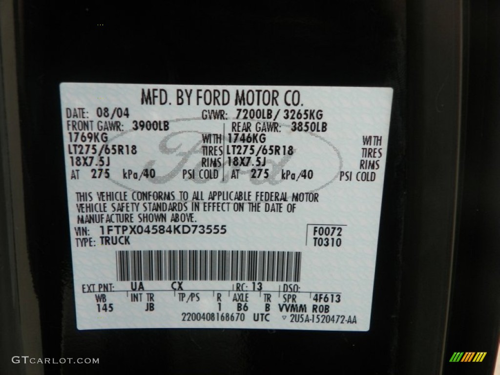 2004 F150 Color Code UA for Black Photo #54438633