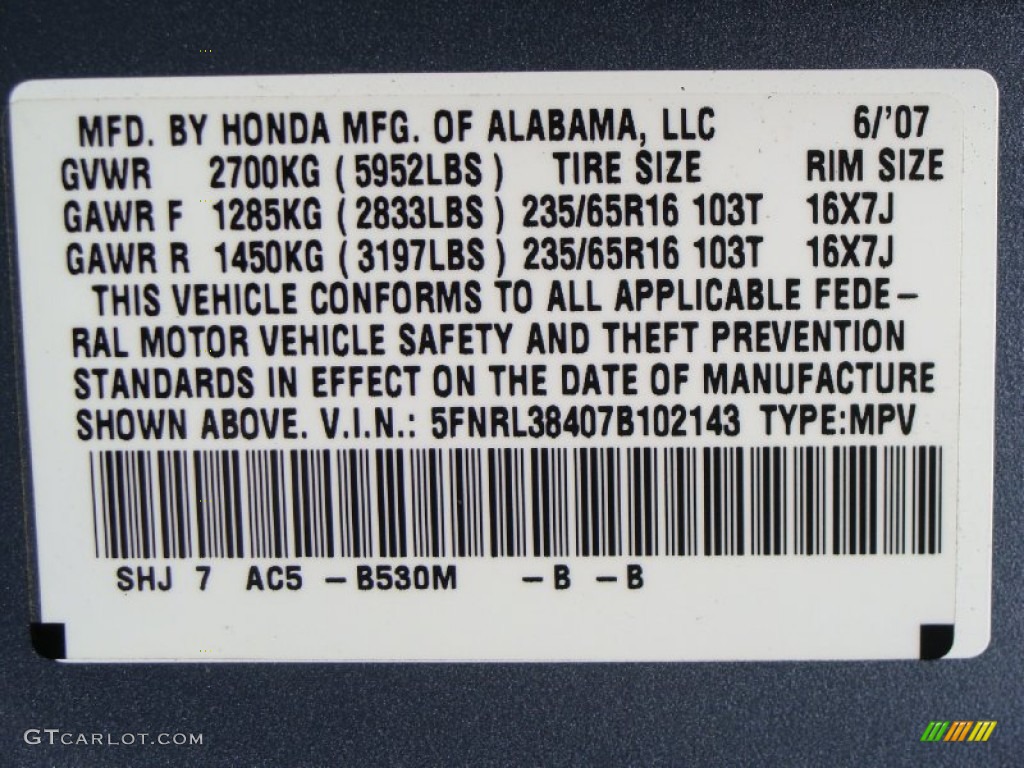 2007 Odyssey EX - Ocean Mist Metallic / Gray photo #33