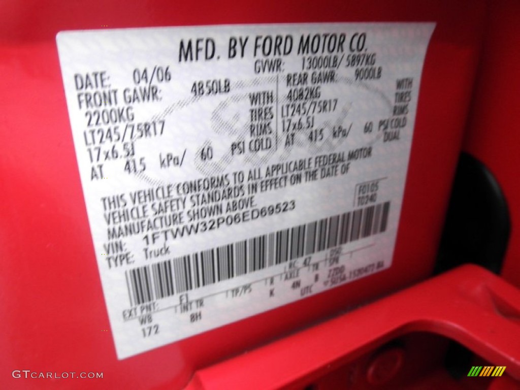 2006 F350 Super Duty Color Code F1 for Red Clearcoat Photo #54442158