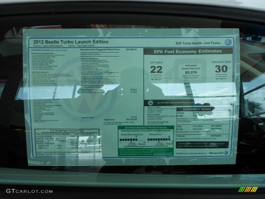 2012 Volkswagen Beetle Turbo Window Sticker Photo #54445323