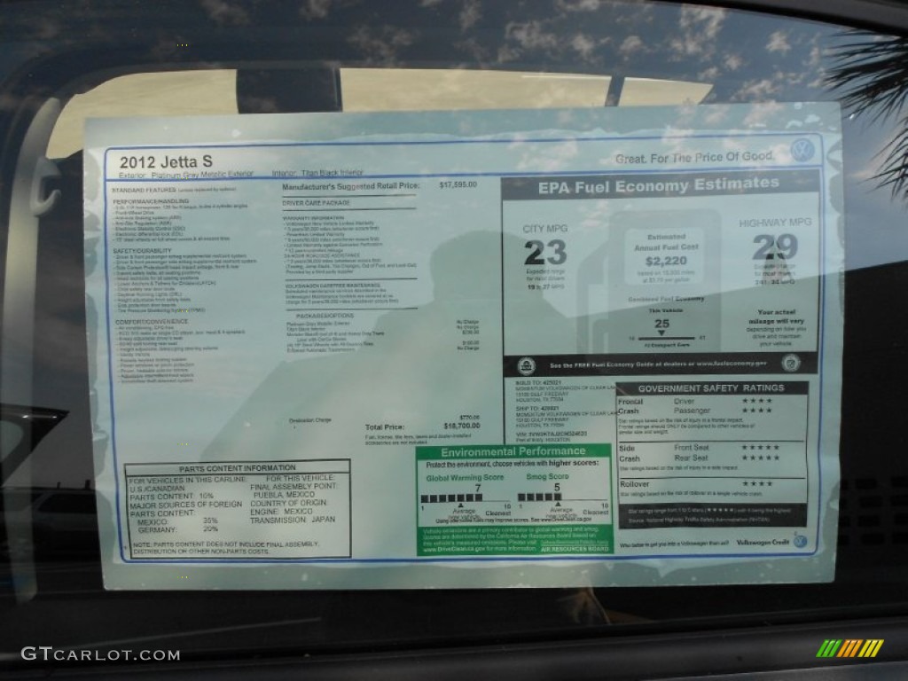 2012 Volkswagen Jetta S Sedan Window Sticker Photo #54445734