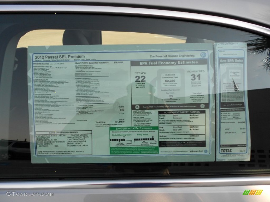 2012 Volkswagen Passat 2.5L SEL Window Sticker Photo #54446759