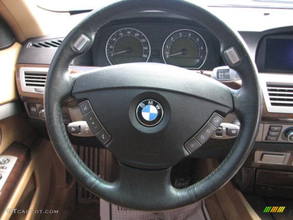 2007 BMW 7 Series 750i Sedan Beige Steering Wheel Photo #54448517