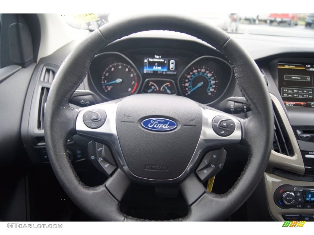 2012 Ford Focus SEL Sedan Charcoal Black Steering Wheel Photo #54448797