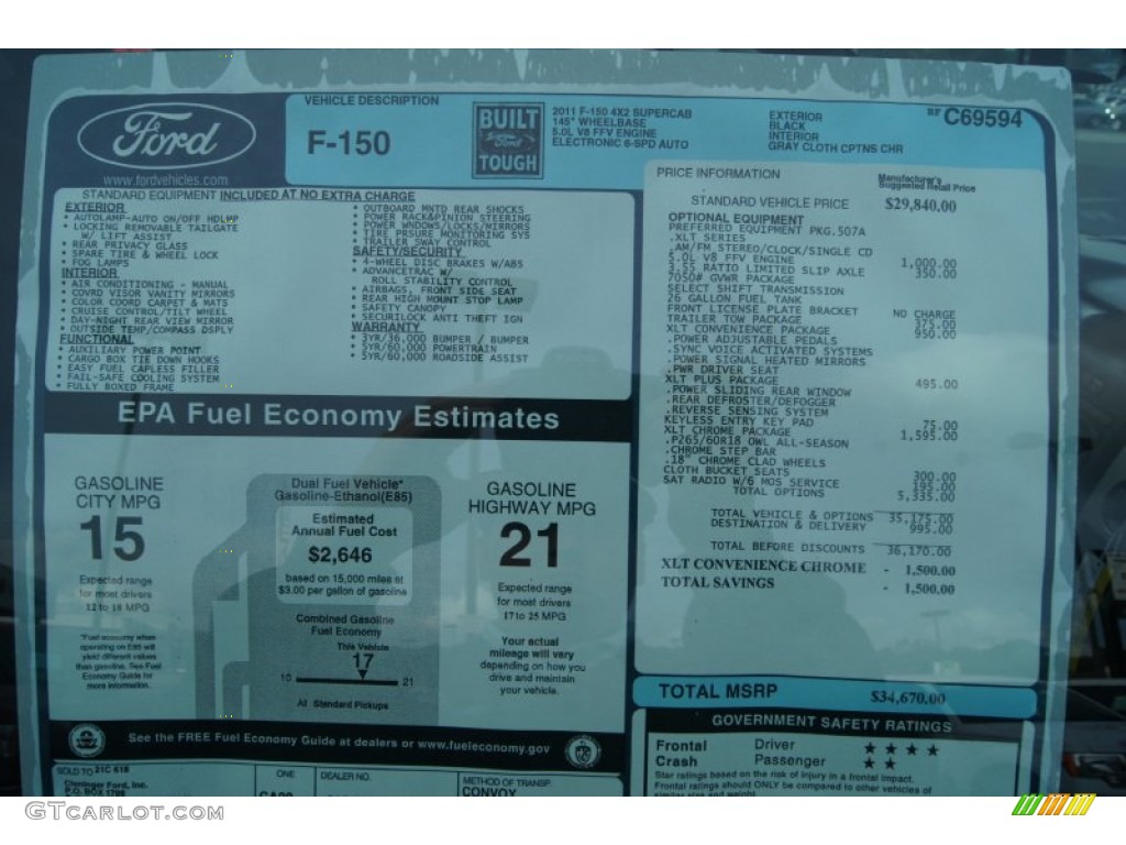 2011 Ford F150 XLT SuperCab Window Sticker Photo #54449130