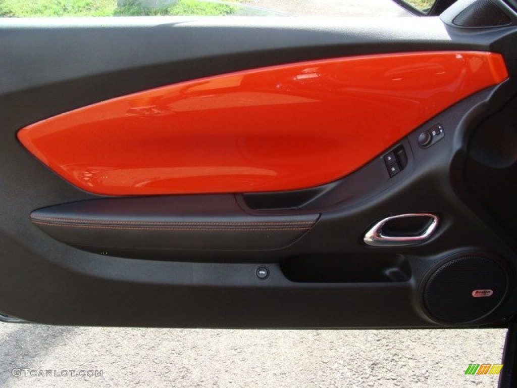 2010 Chevrolet Camaro SS/RS Coupe Black/Inferno Orange Door Panel Photo #54458211