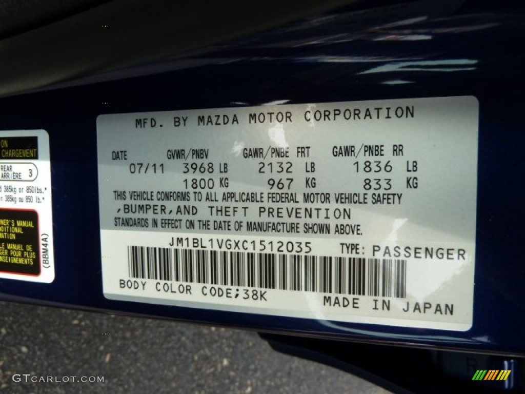2012 MAZDA3 Color Code 38K for Indigo Lights Mica Photo #54463382