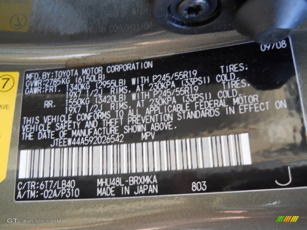2009 Highlander Color Code 6T7 for Cypress Green Pearl Photo #54478475
