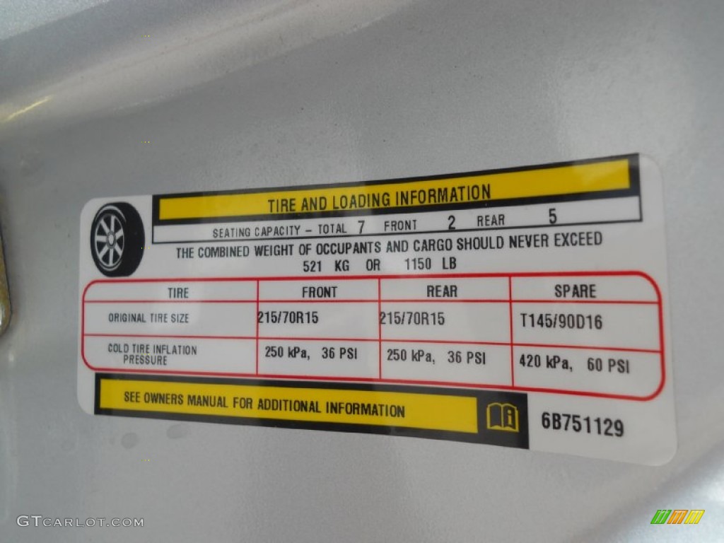 2006 Chrysler Town & Country LX Info Tag Photos