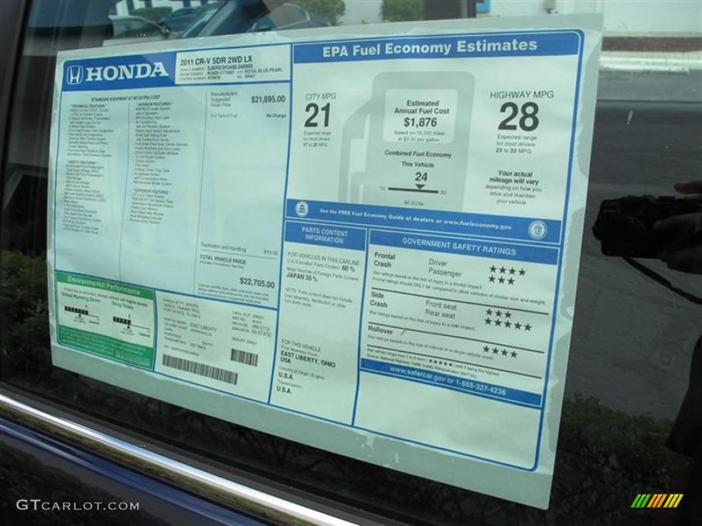 2011 Honda CR-V LX Window Sticker Photo #54480707