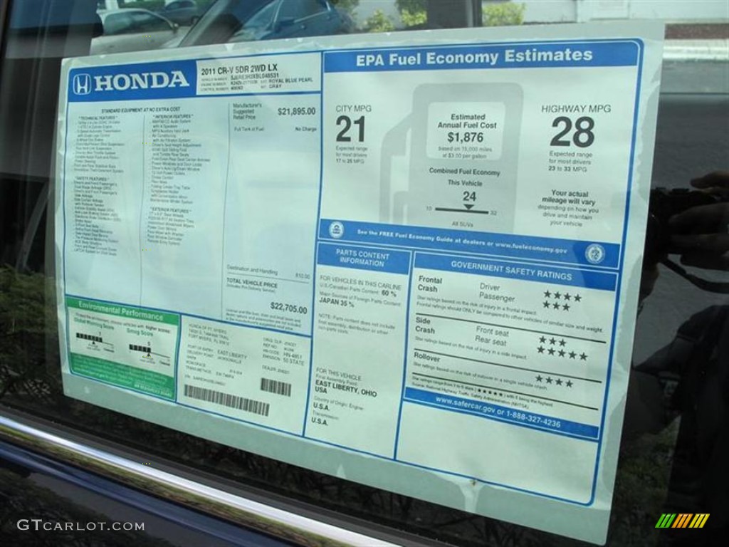 2011 Honda CR-V LX Window Sticker Photo #54480800