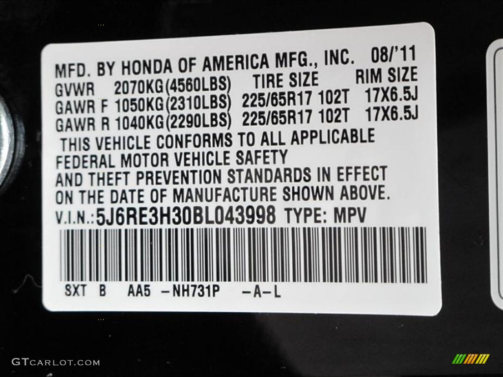 2011 CR-V LX - Crystal Black Pearl / Black photo #10