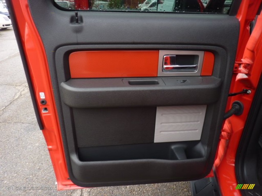 2011 Ford F150 SVT Raptor SuperCrew 4x4 Raptor Black/Orange Door Panel Photo #54504431
