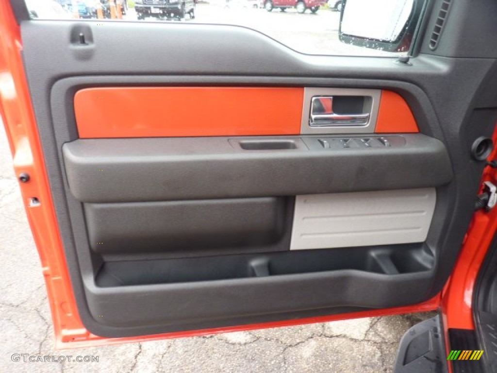 2011 Ford F150 SVT Raptor SuperCrew 4x4 Raptor Black/Orange Door Panel Photo #54504434