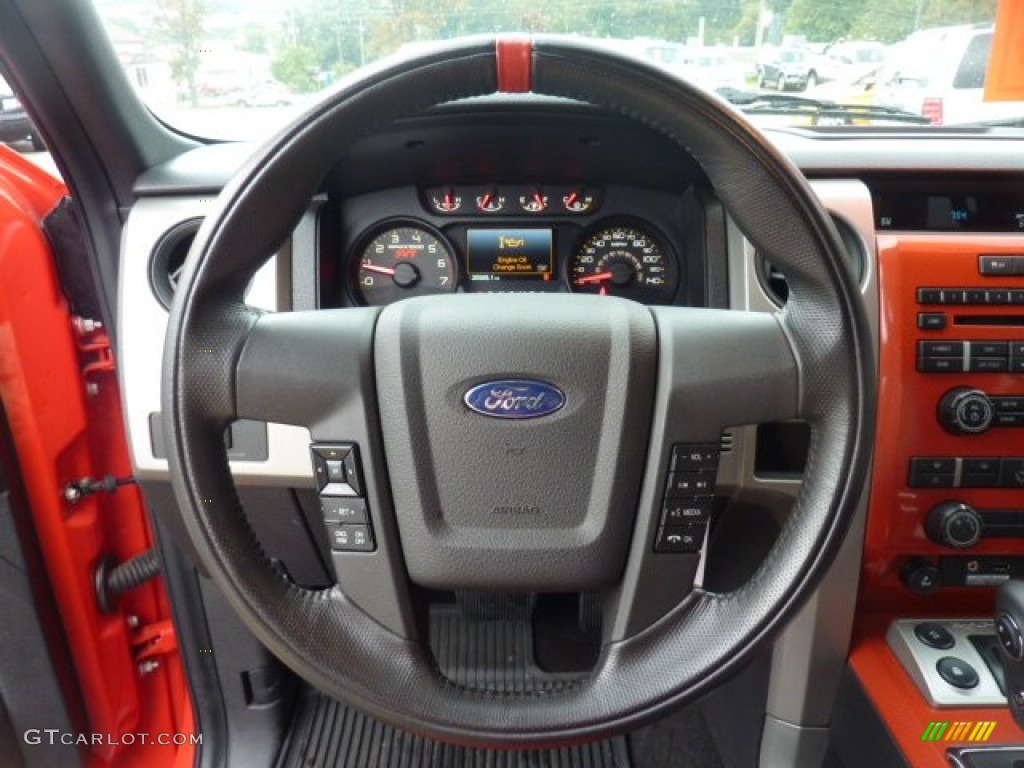 2011 Ford F150 SVT Raptor SuperCrew 4x4 Raptor Black/Orange Steering Wheel Photo #54504440